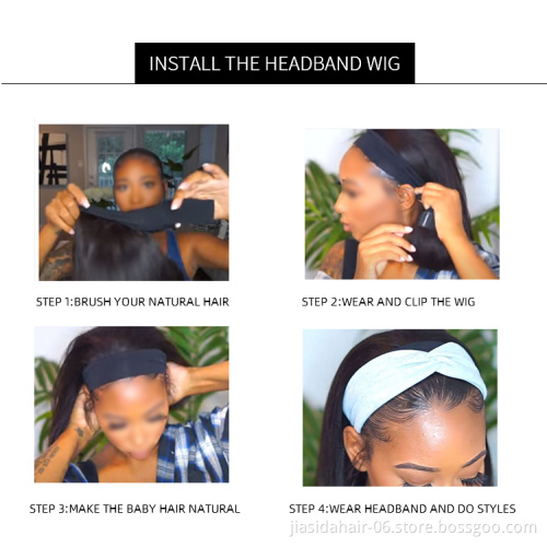 Wholesale Glueless Full Machine Made Wigs Curly Natural Black Color 100% Human Hair Non Lace Deep Wave Headband Wig
